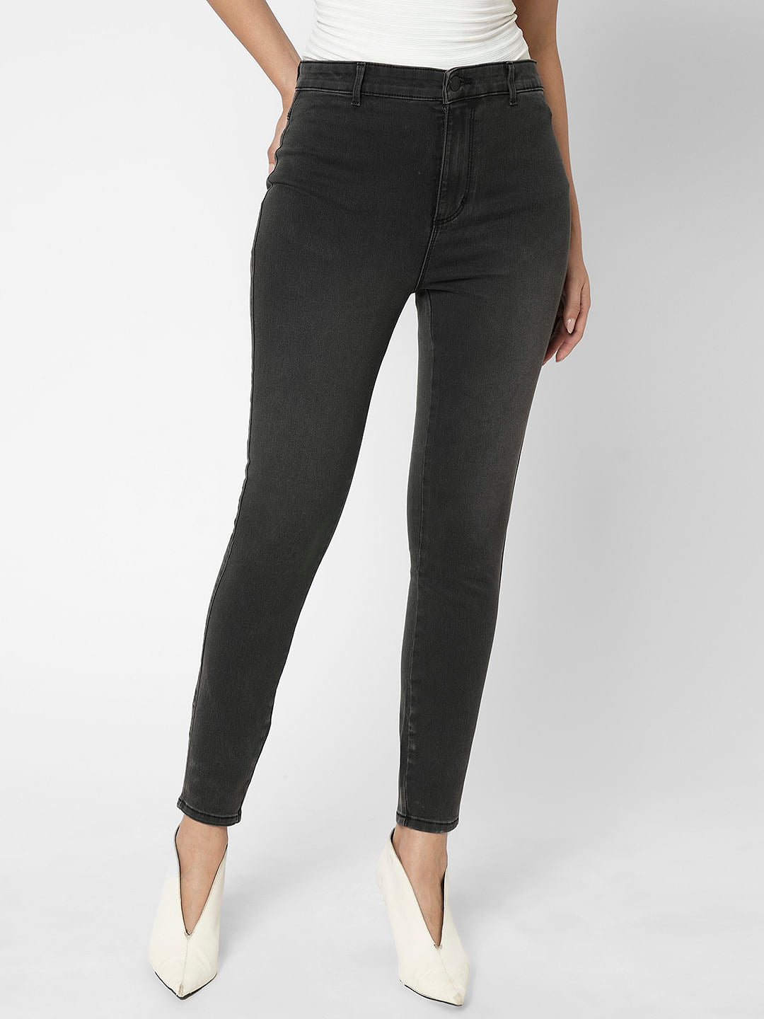 I.Scenery By Vero Moda Grey High Rise Wendy Skinny Fit Jeans