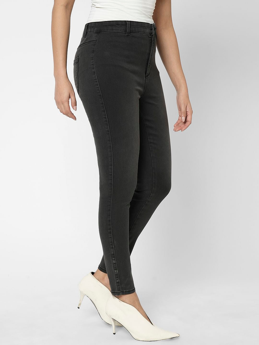 I.Scenery By Vero Moda Grey High Rise Wendy Skinny Fit Jeans