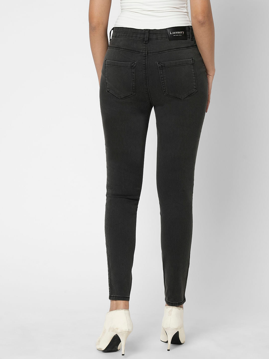 I.Scenery By Vero Moda Grey High Rise Wendy Skinny Fit Jeans