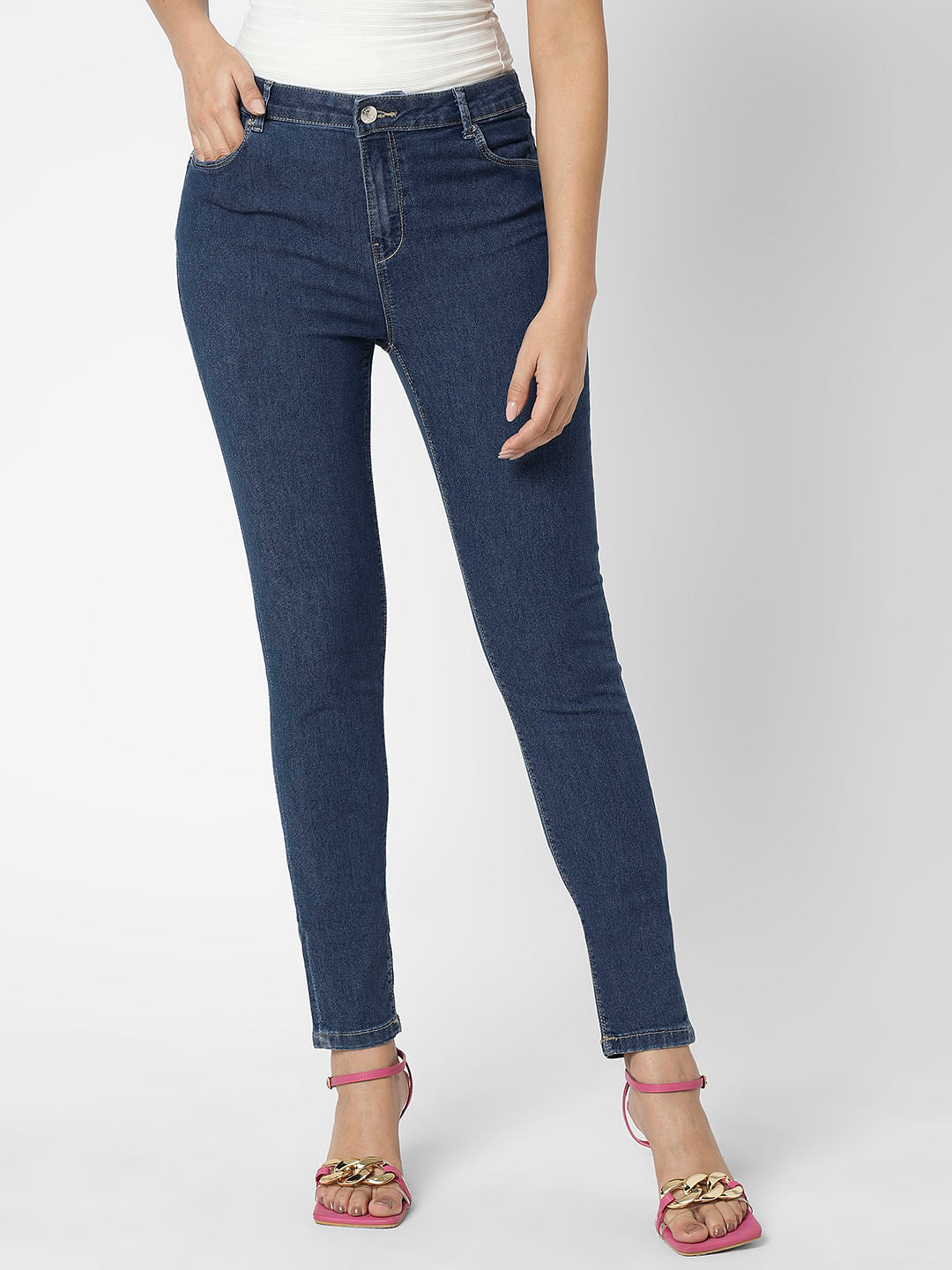 I.Scenery By Vero Moda Blue Mid Rise Wendy Skinny Fit Jeans