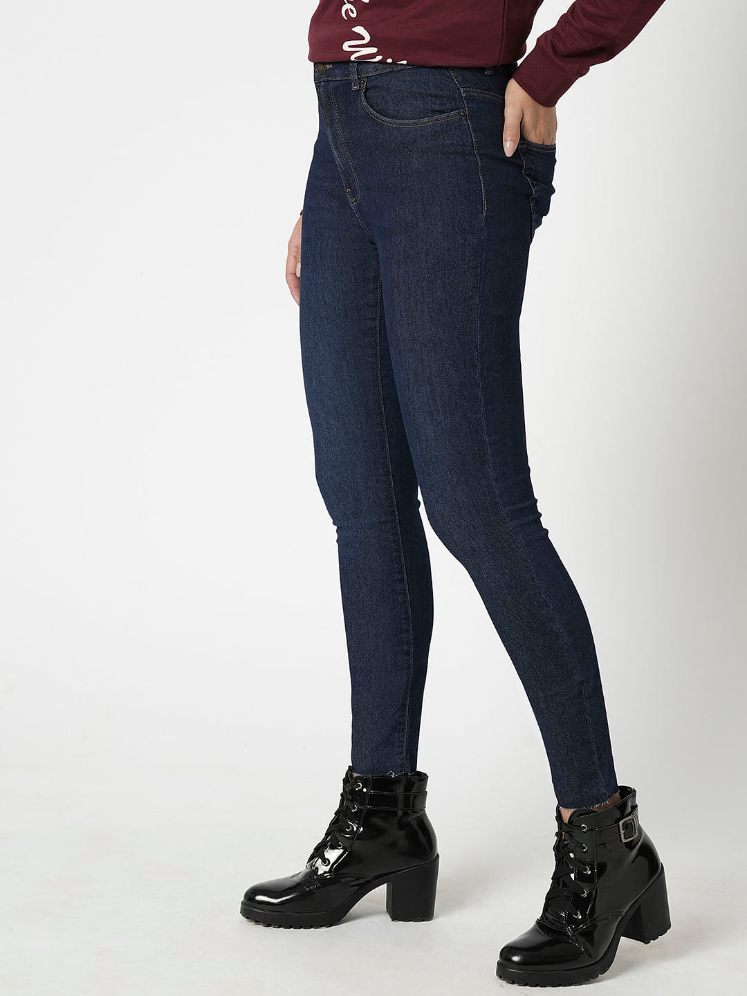 I.Scenery By Vero Moda Dark Blue High Rise Wendy Skinny Fit Jeans
