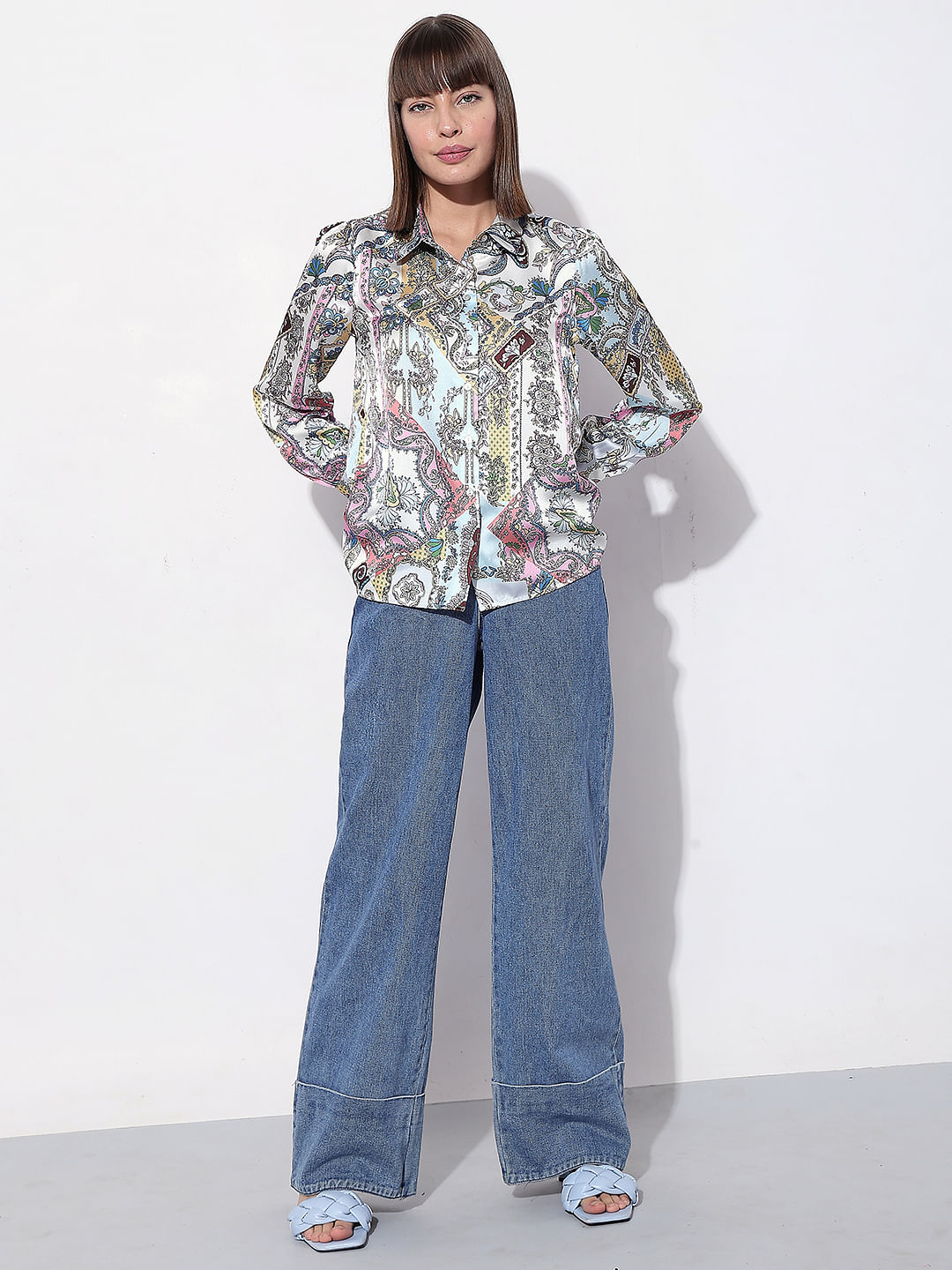 Light Blue Printed Full Sleeves Shirt