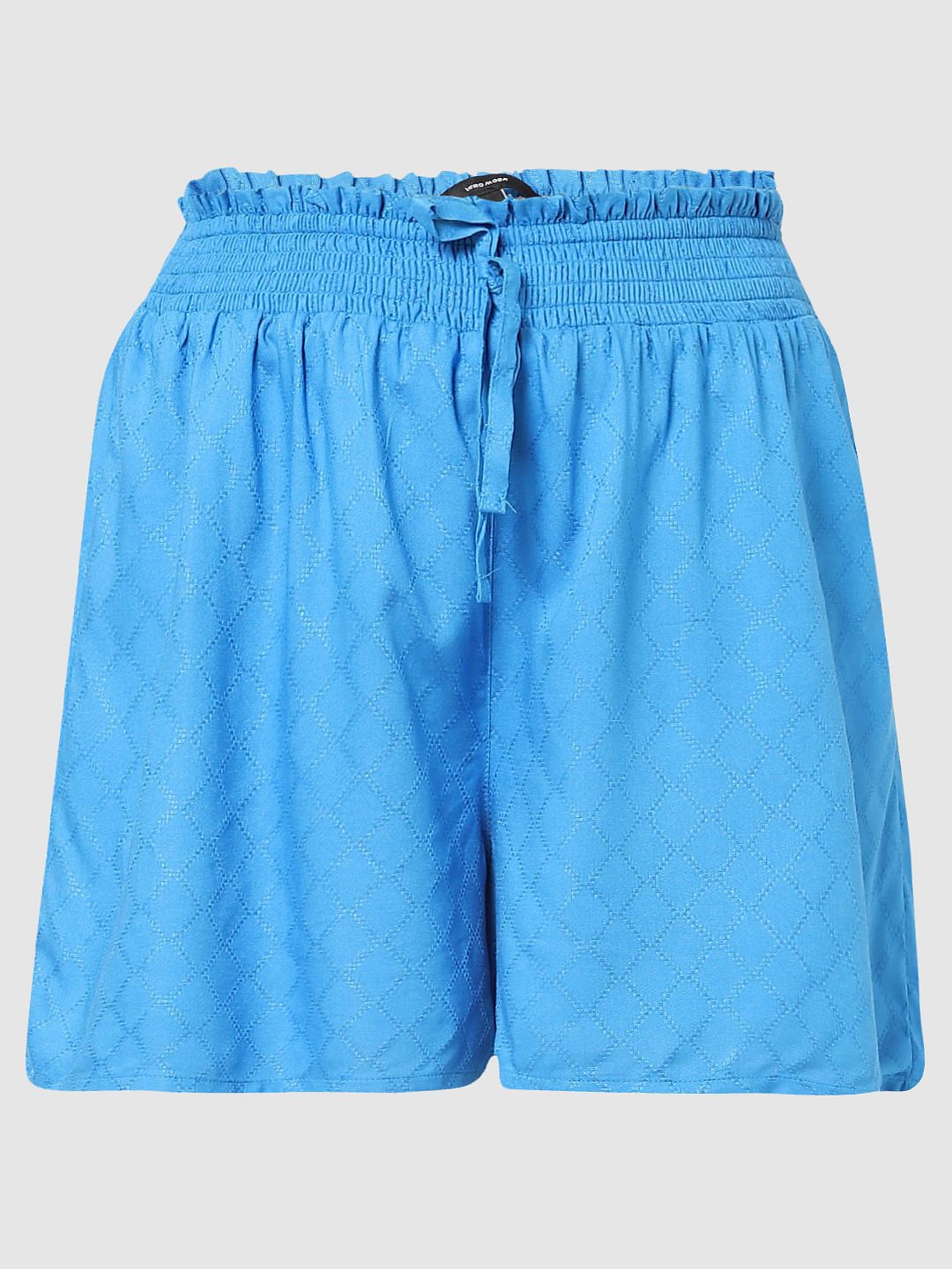 Blue Mid Rise Drawstring Waist Shorts