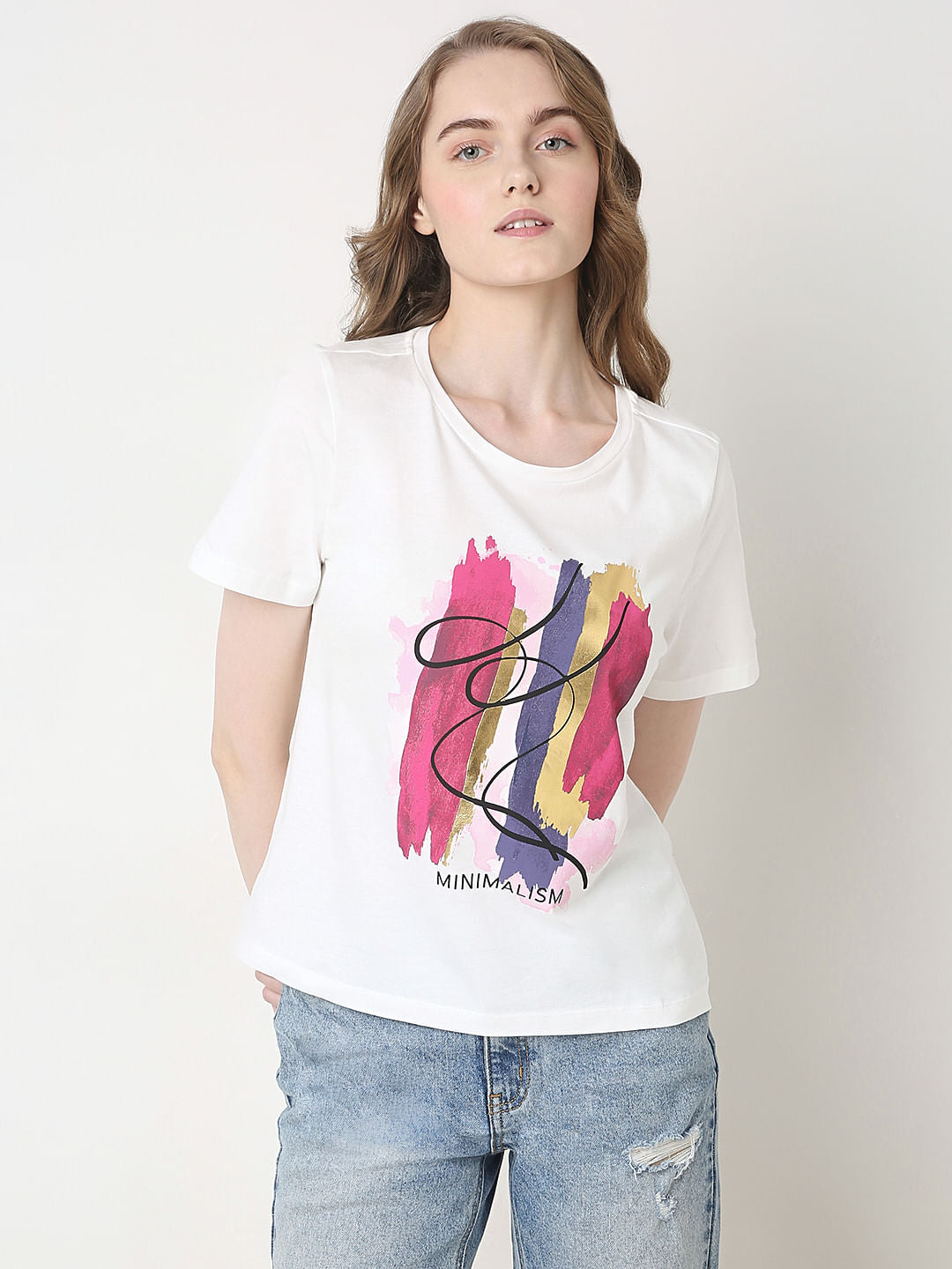 White Printed Cotton T-Shirt
