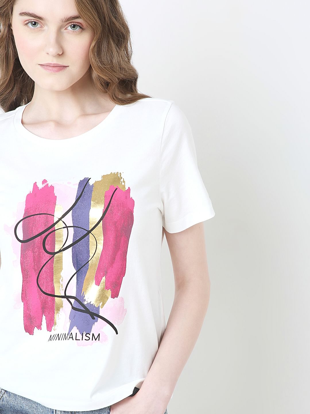 White Printed Cotton T-Shirt