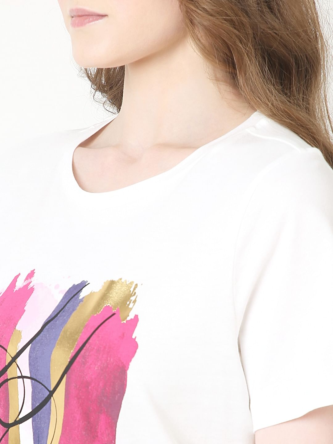 White Printed Cotton T-Shirt