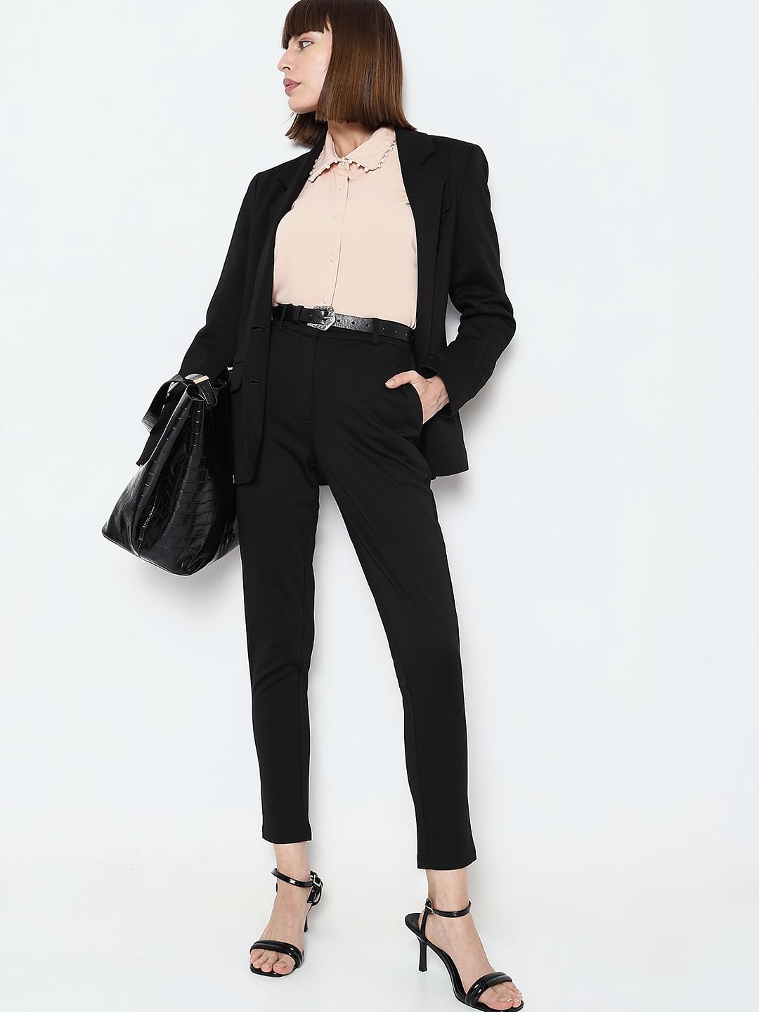 Black Mid Rise Formal Pants