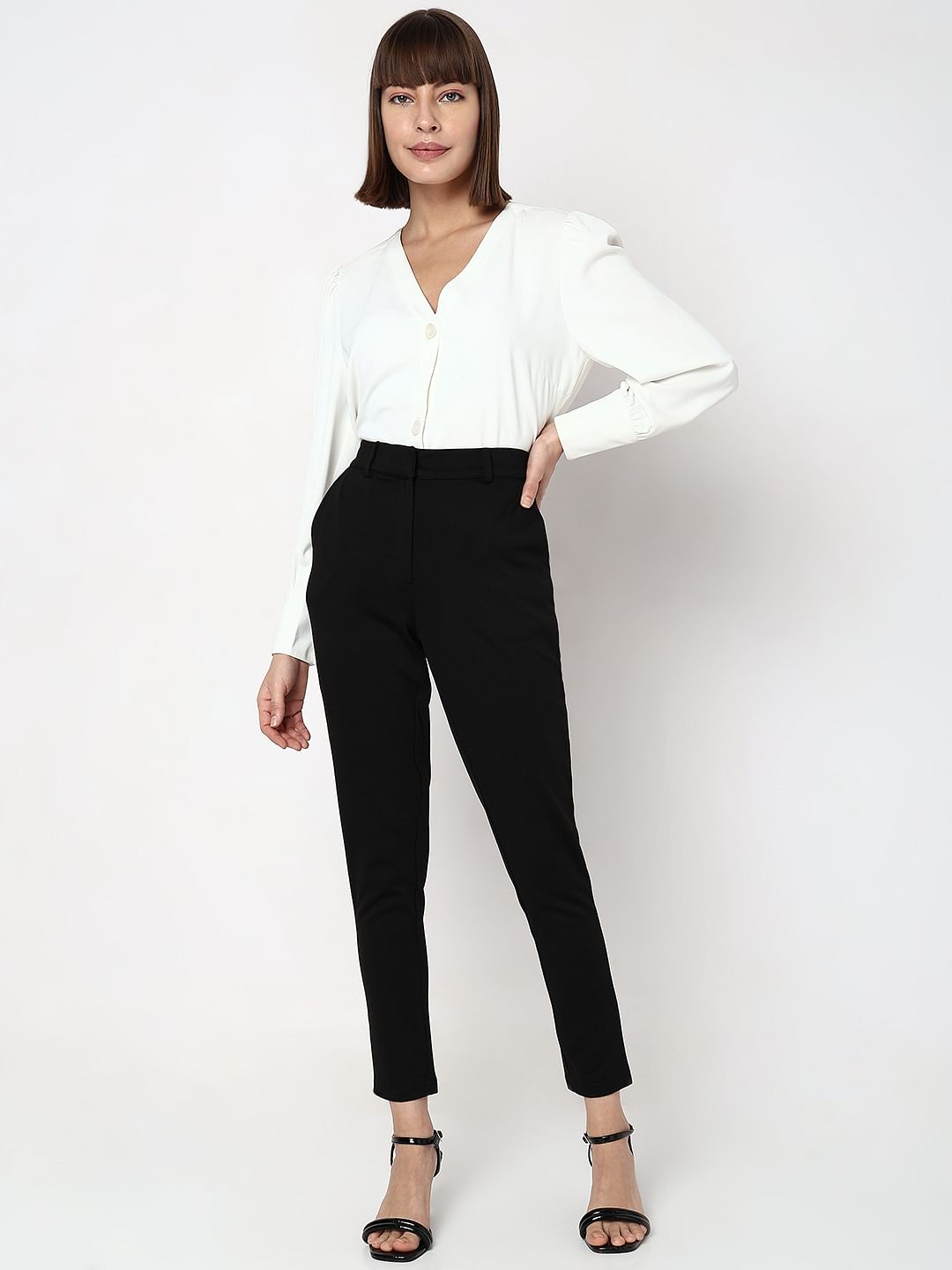 Black Mid Rise Formal Pants