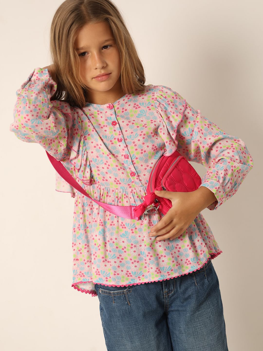 Pink Printed Flared Top