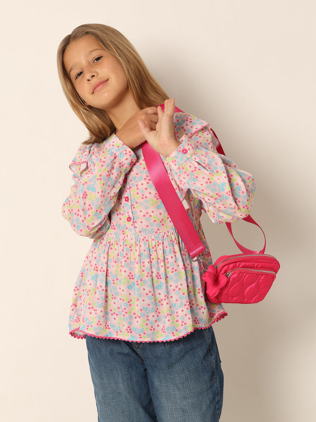 Pink Printed Flared Top