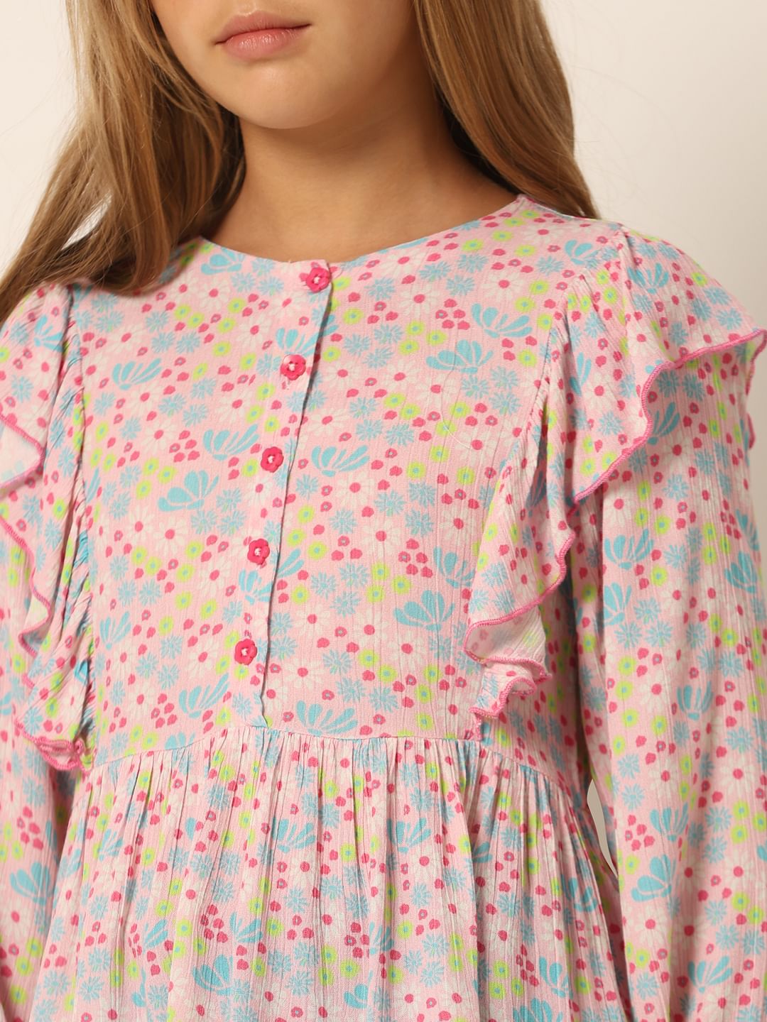 Pink Printed Flared Top