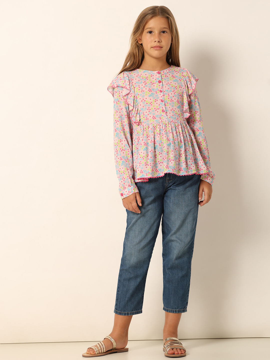 Pink Printed Flared Top