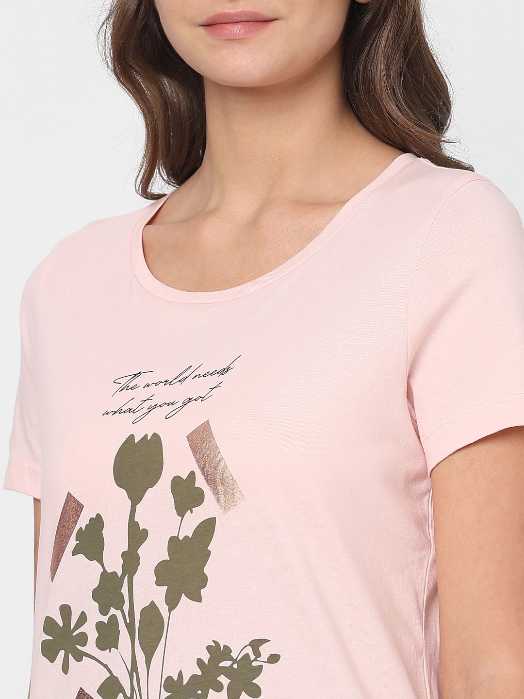 Pink Chest Print T-Shirt