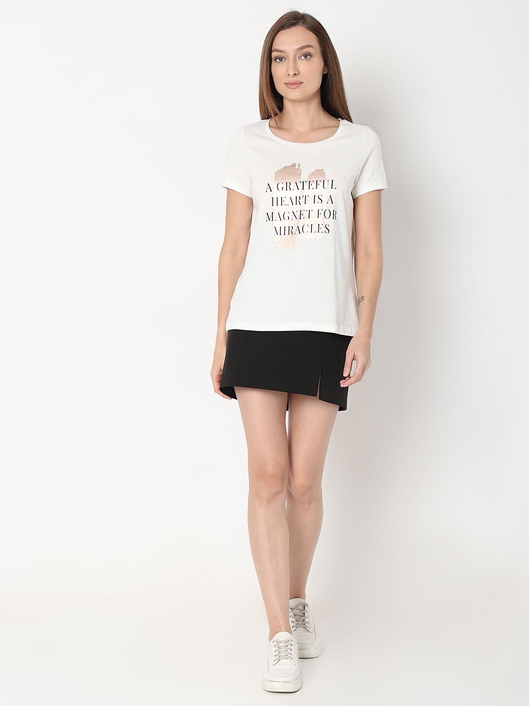 White Text Print T-Shirt