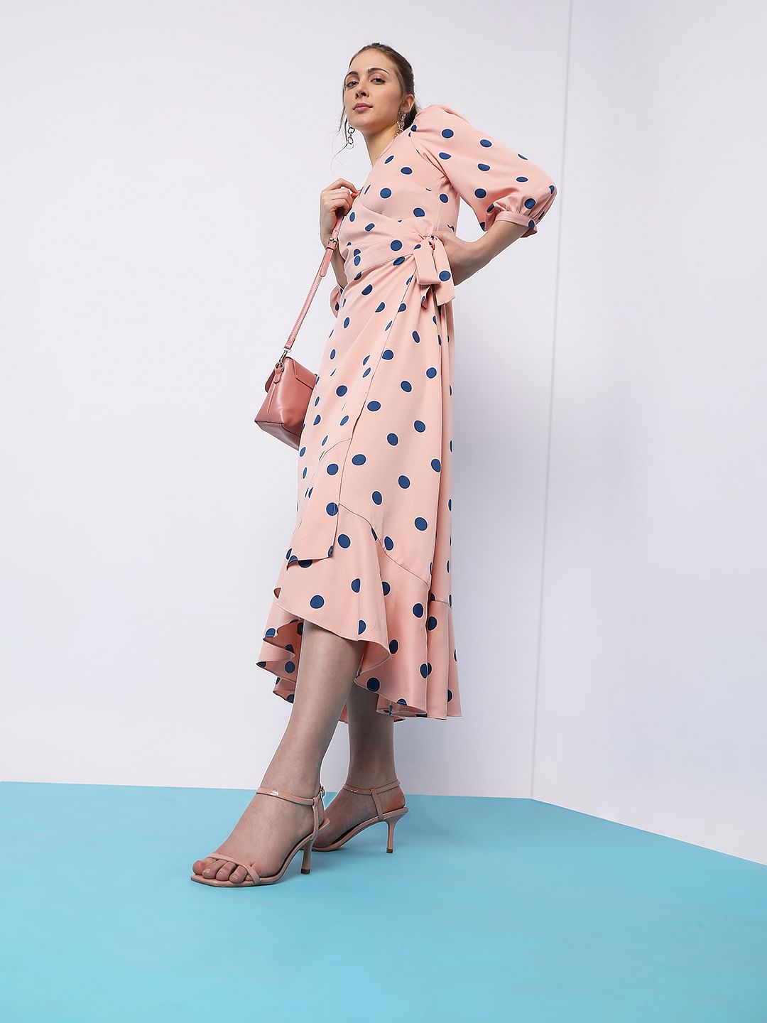 Pink Polka Dot Midi Dress
