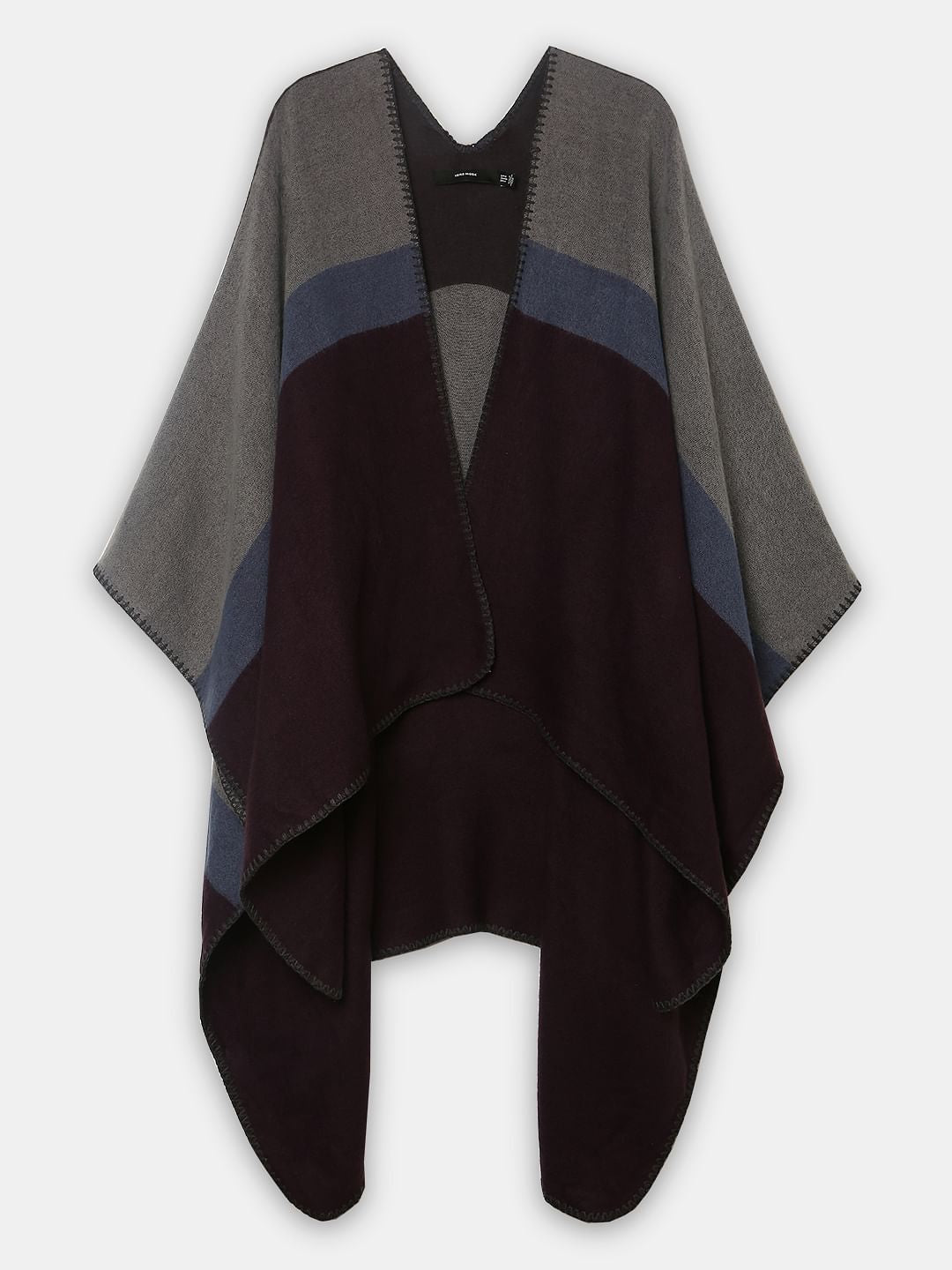 Plum Colourblocked Poncho