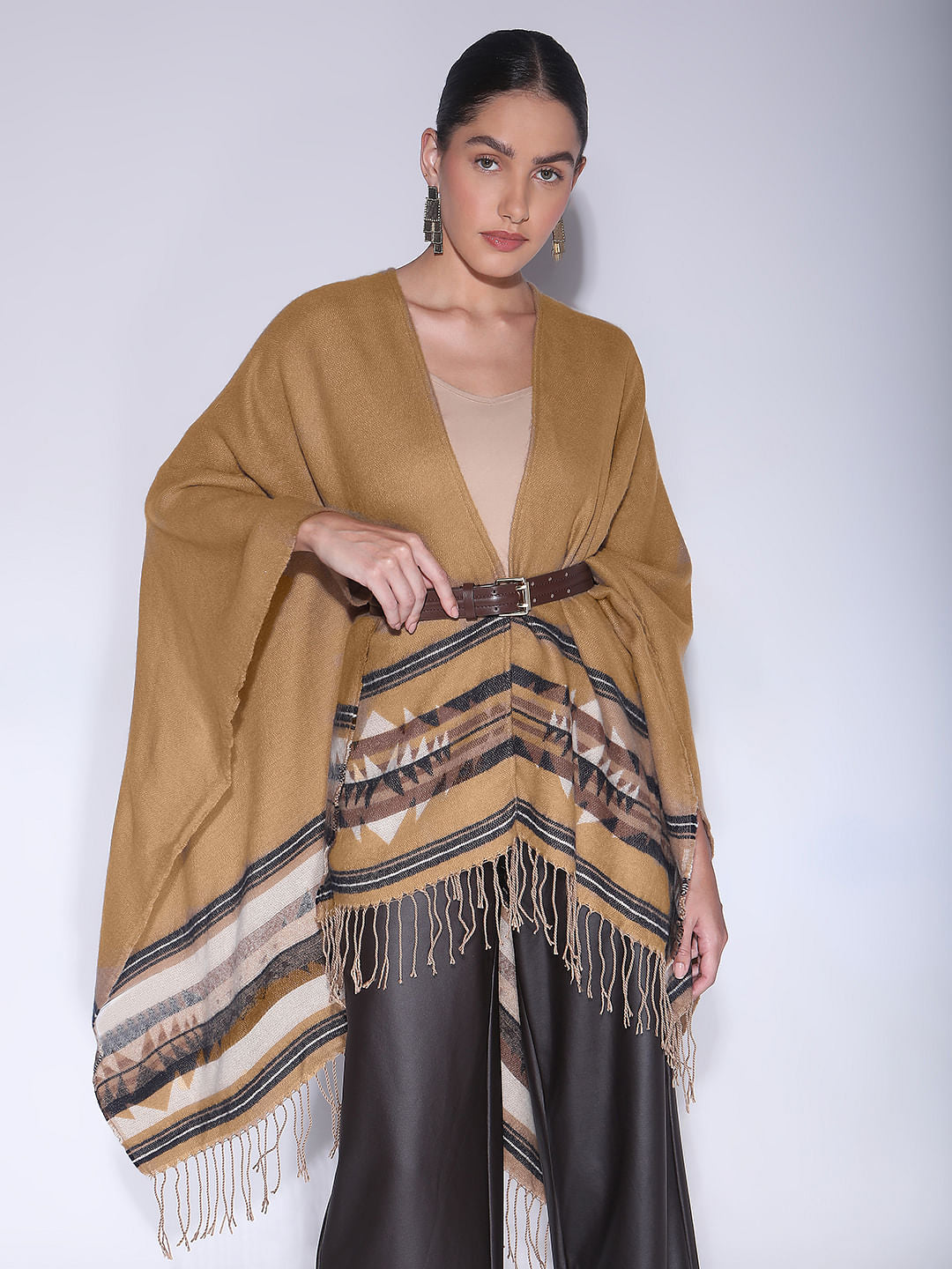 Brown Printed Poncho