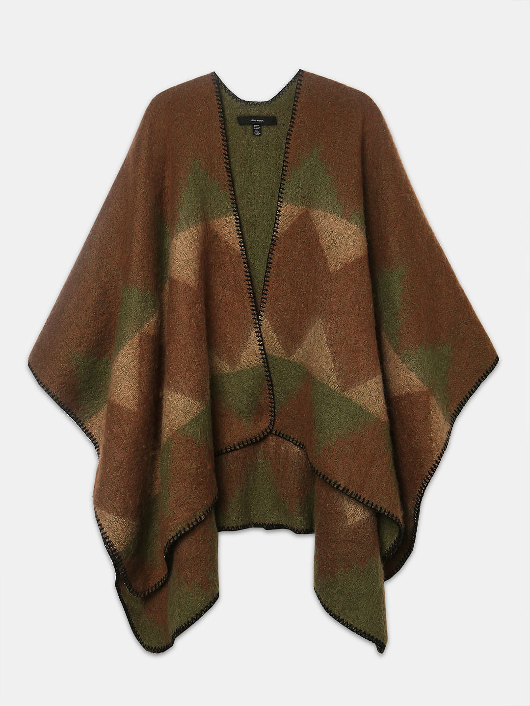 Dark Brown Printed Poncho
