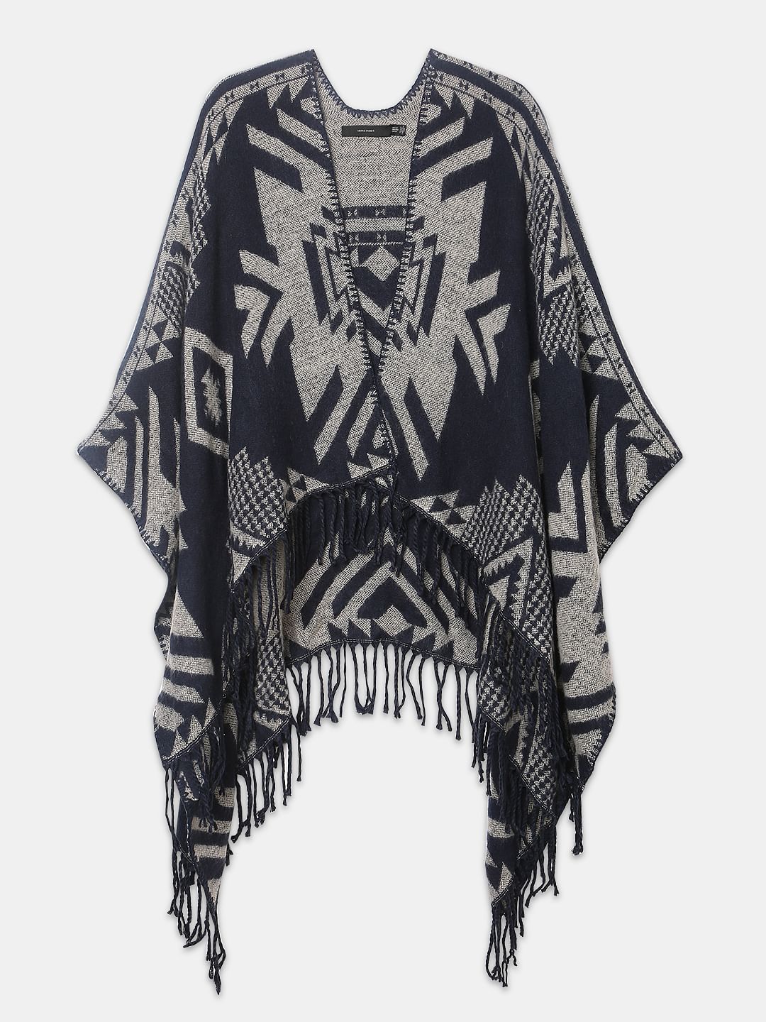 Navy Blue Printed Poncho
