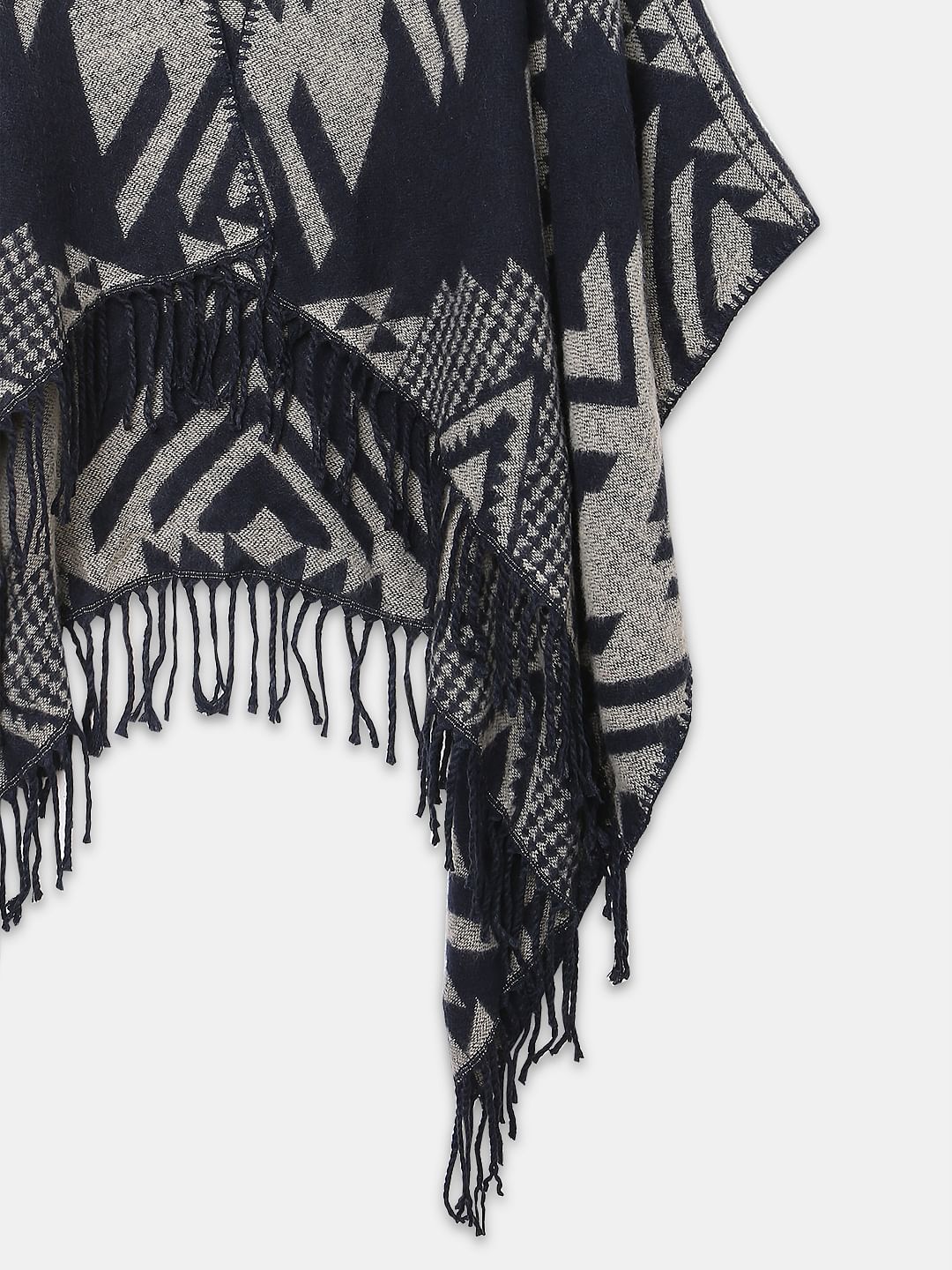 Navy Blue Printed Poncho