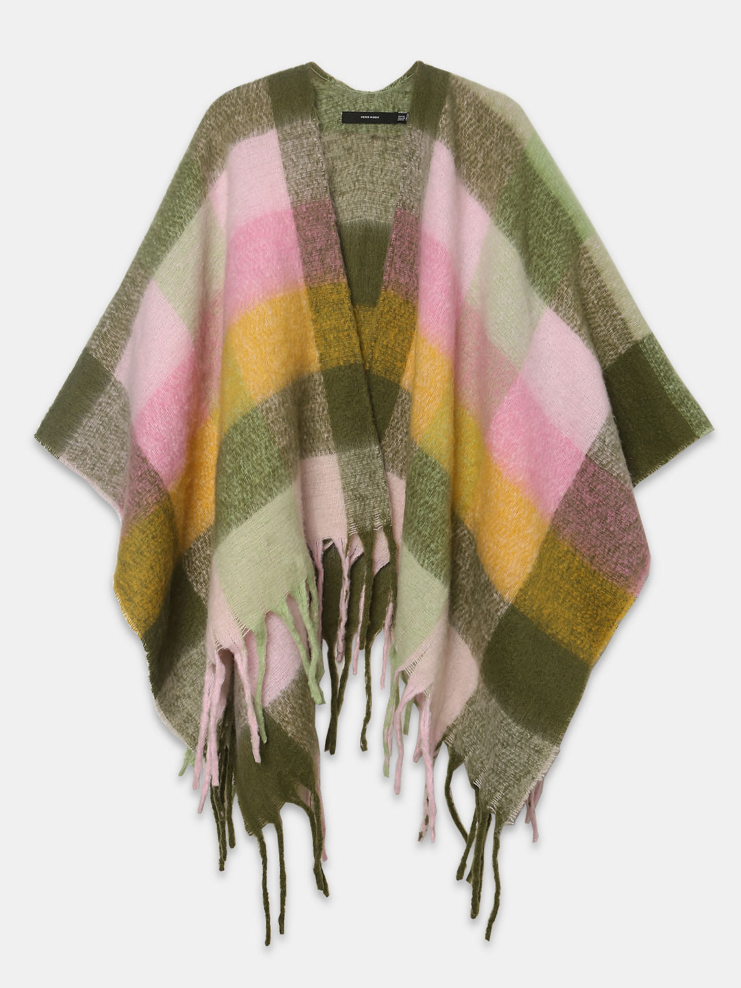 Green Check Print Poncho