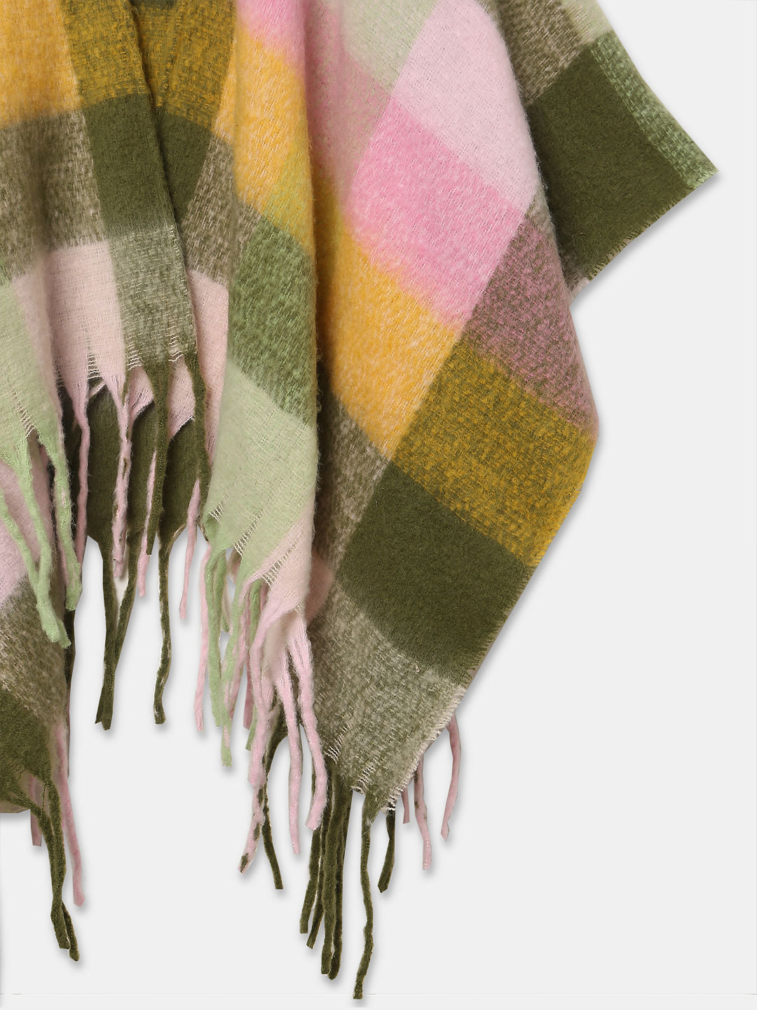 Green Check Print Poncho