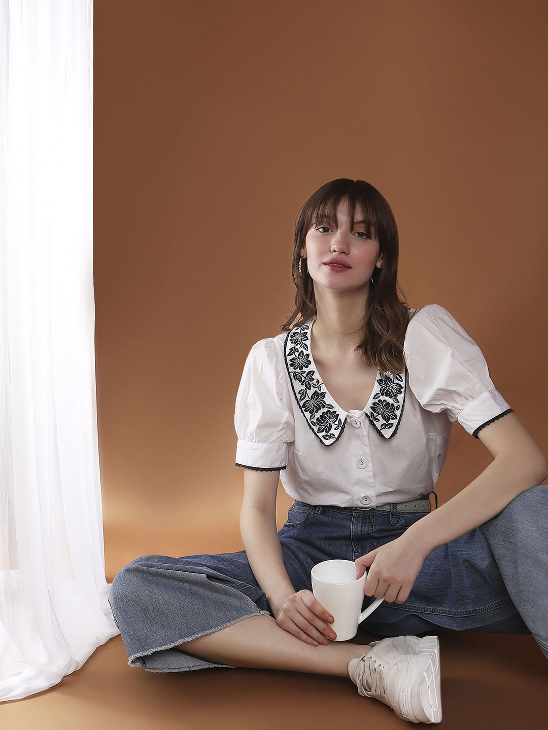 White Embroidered Detail Top