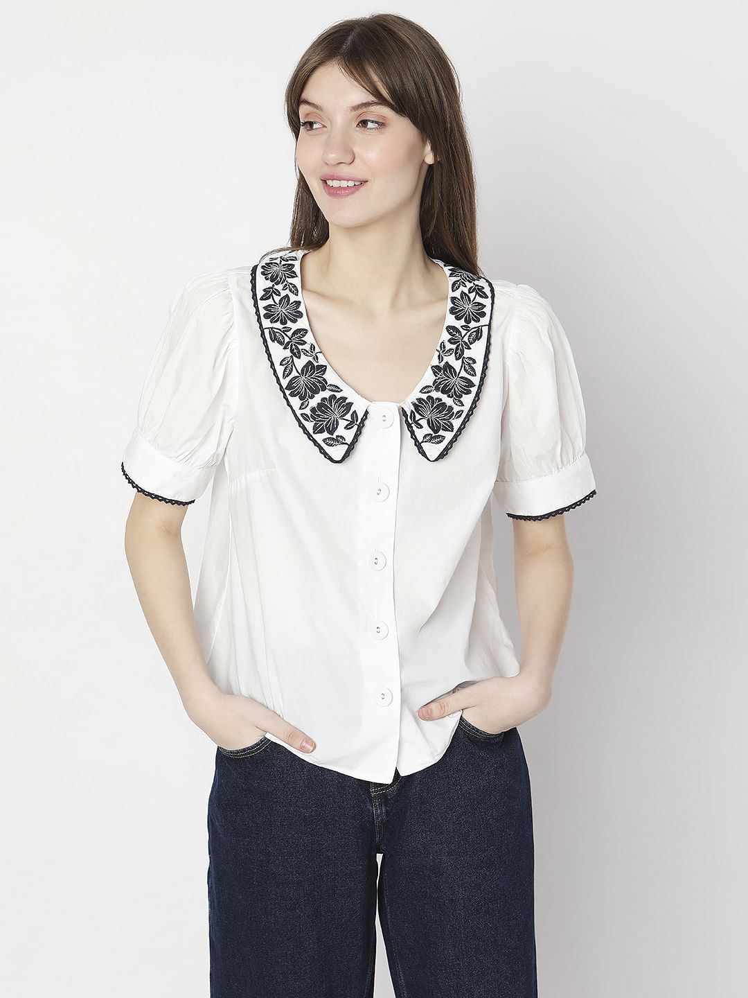 White Embroidered Detail Top