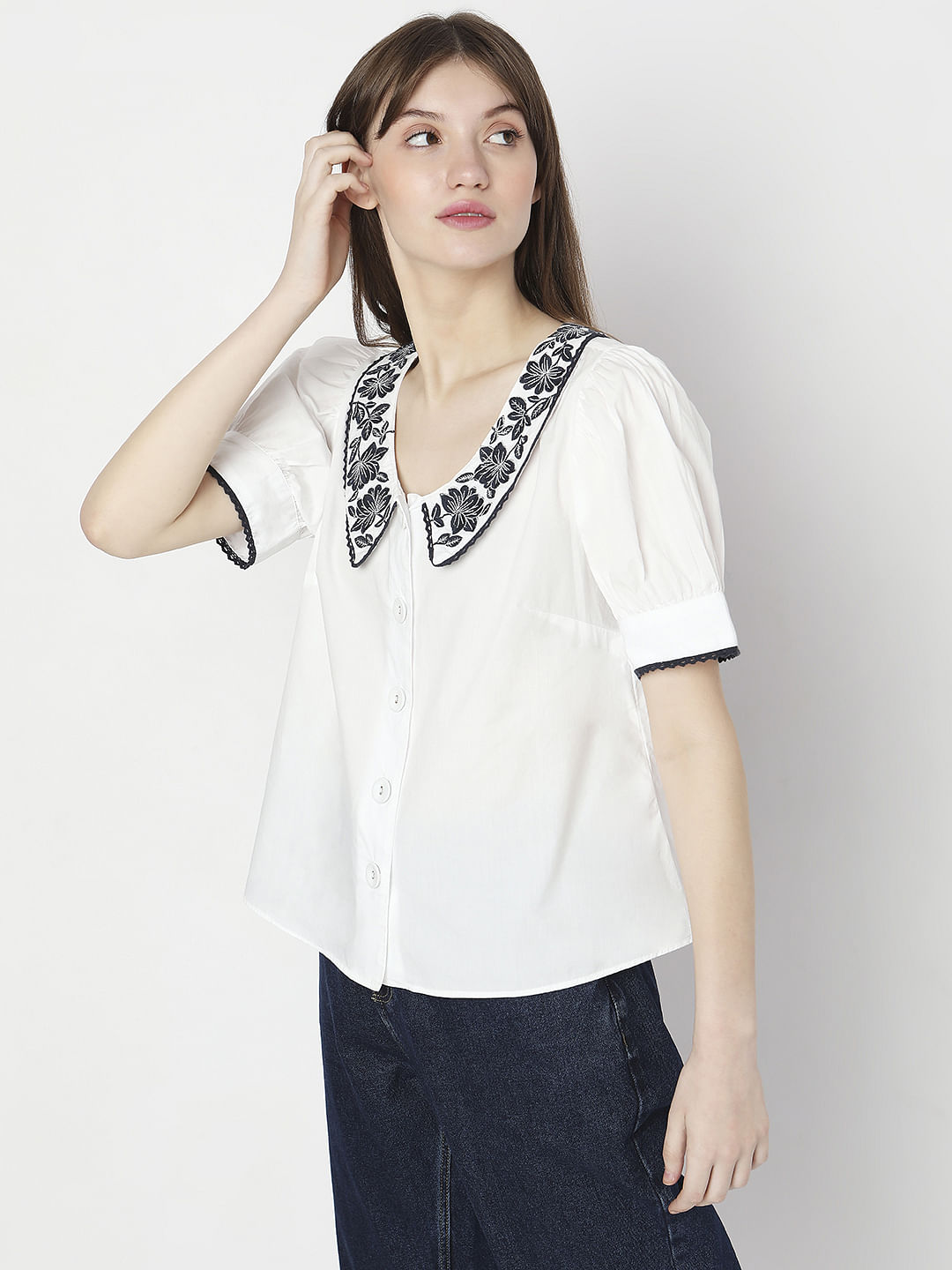 White Embroidered Detail Top