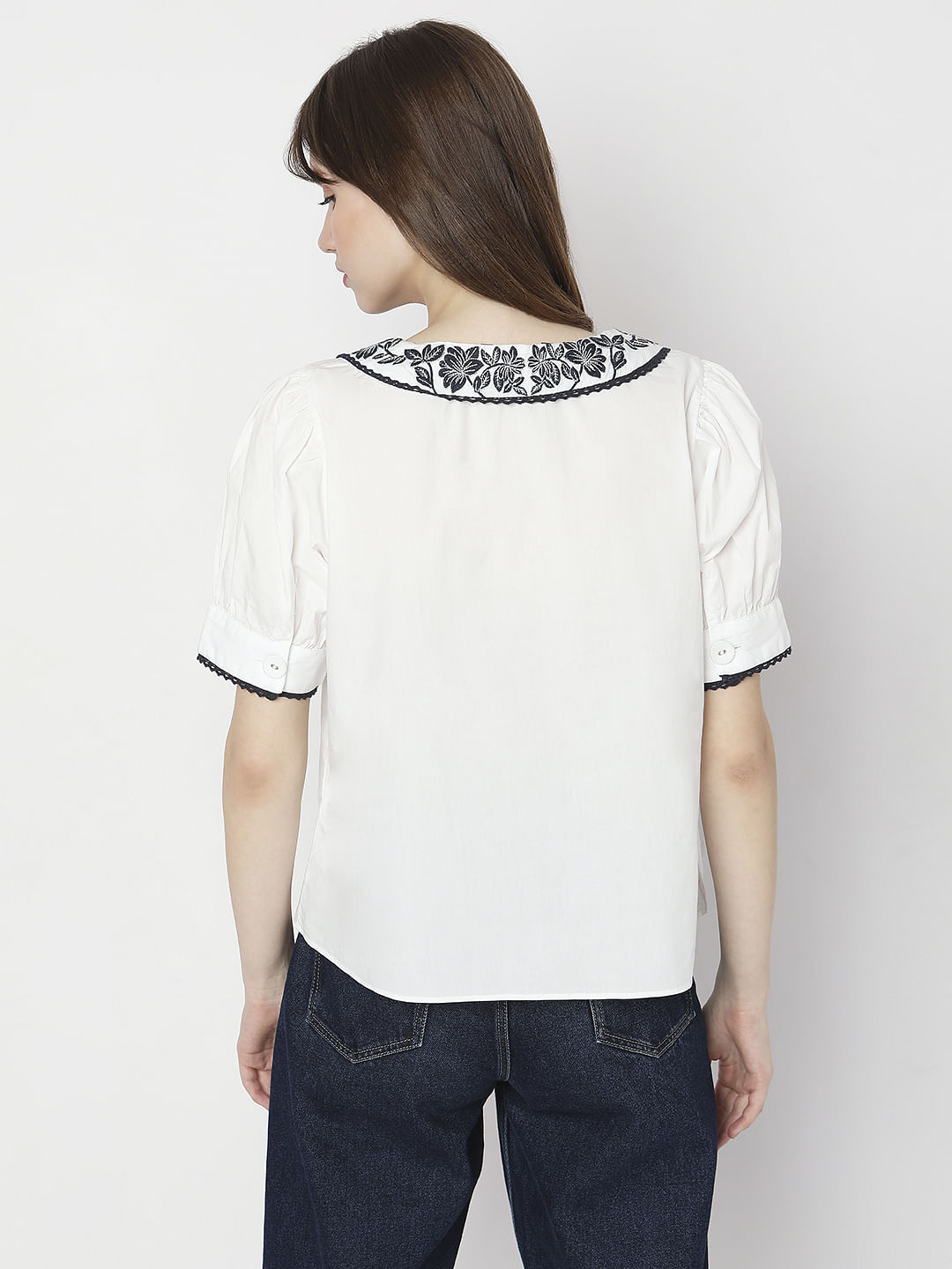 White Embroidered Detail Top