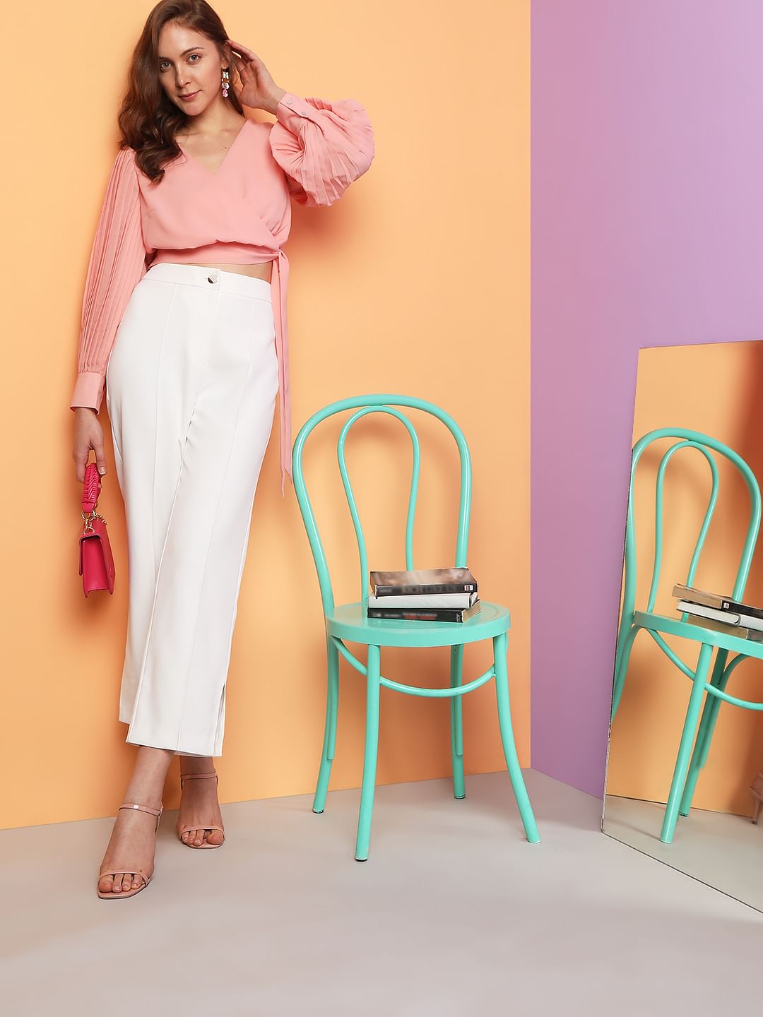 Pink Wrap Detail Crop Top