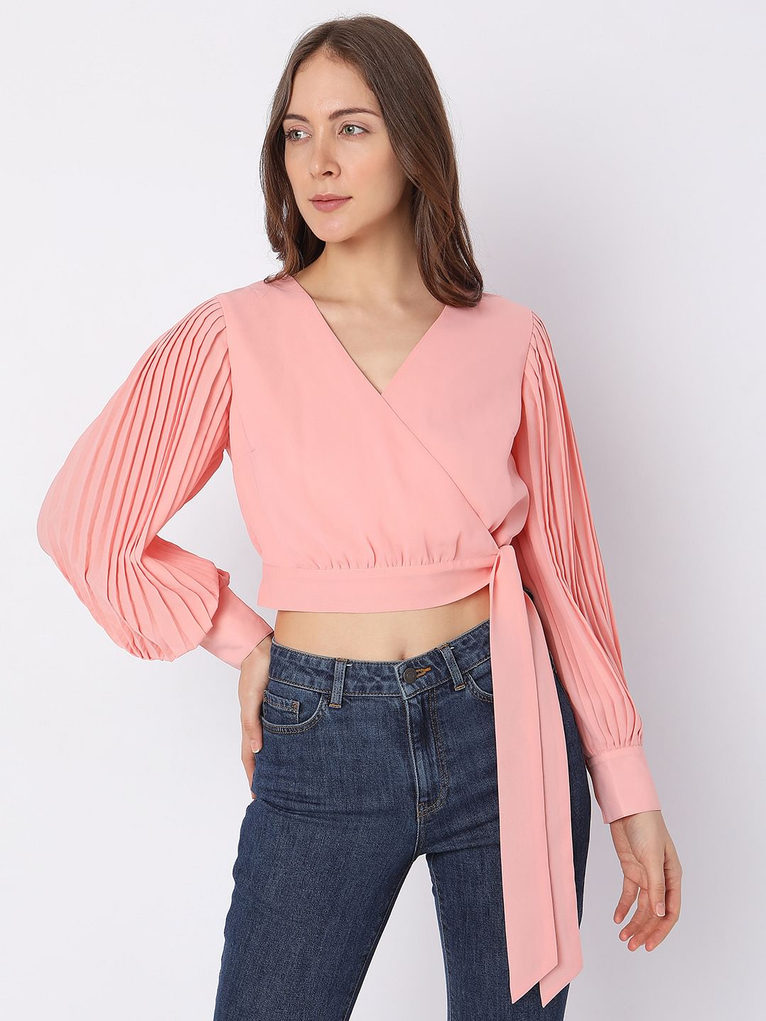Pink Wrap Detail Crop Top