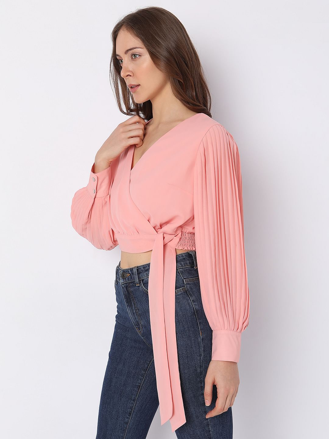 Pink Wrap Detail Crop Top
