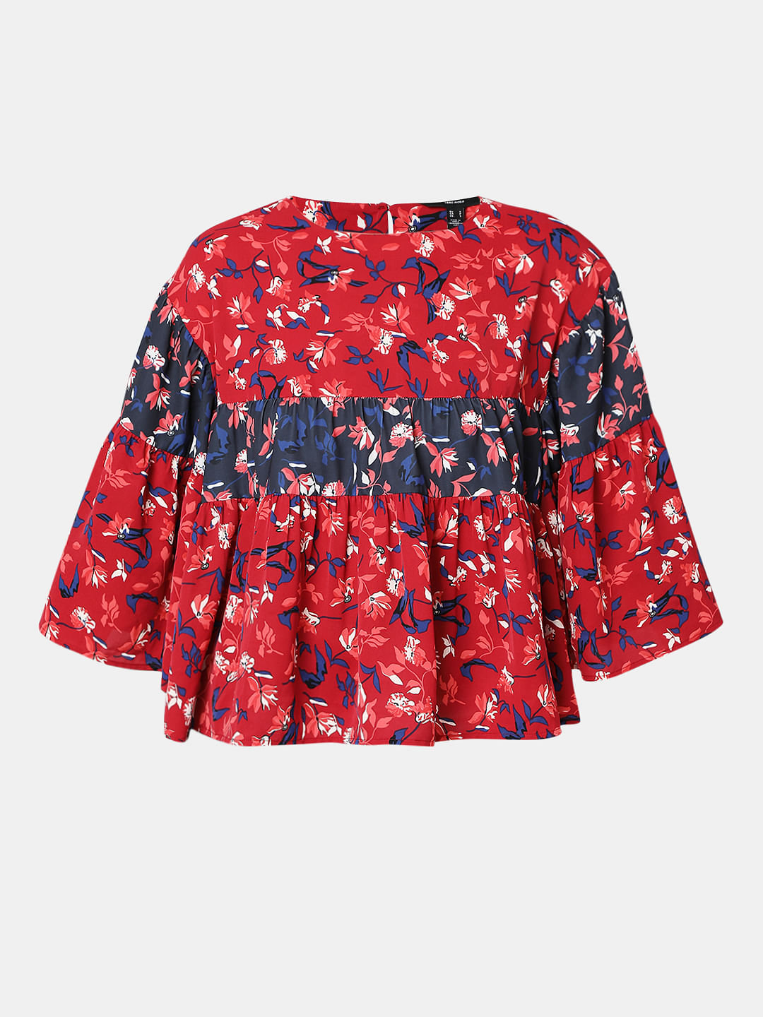 Red Floral Loose Tiered Top