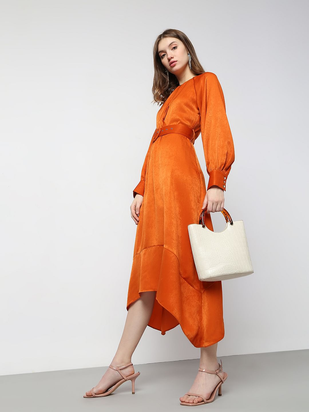 Orange Asymmetric Midi Dress