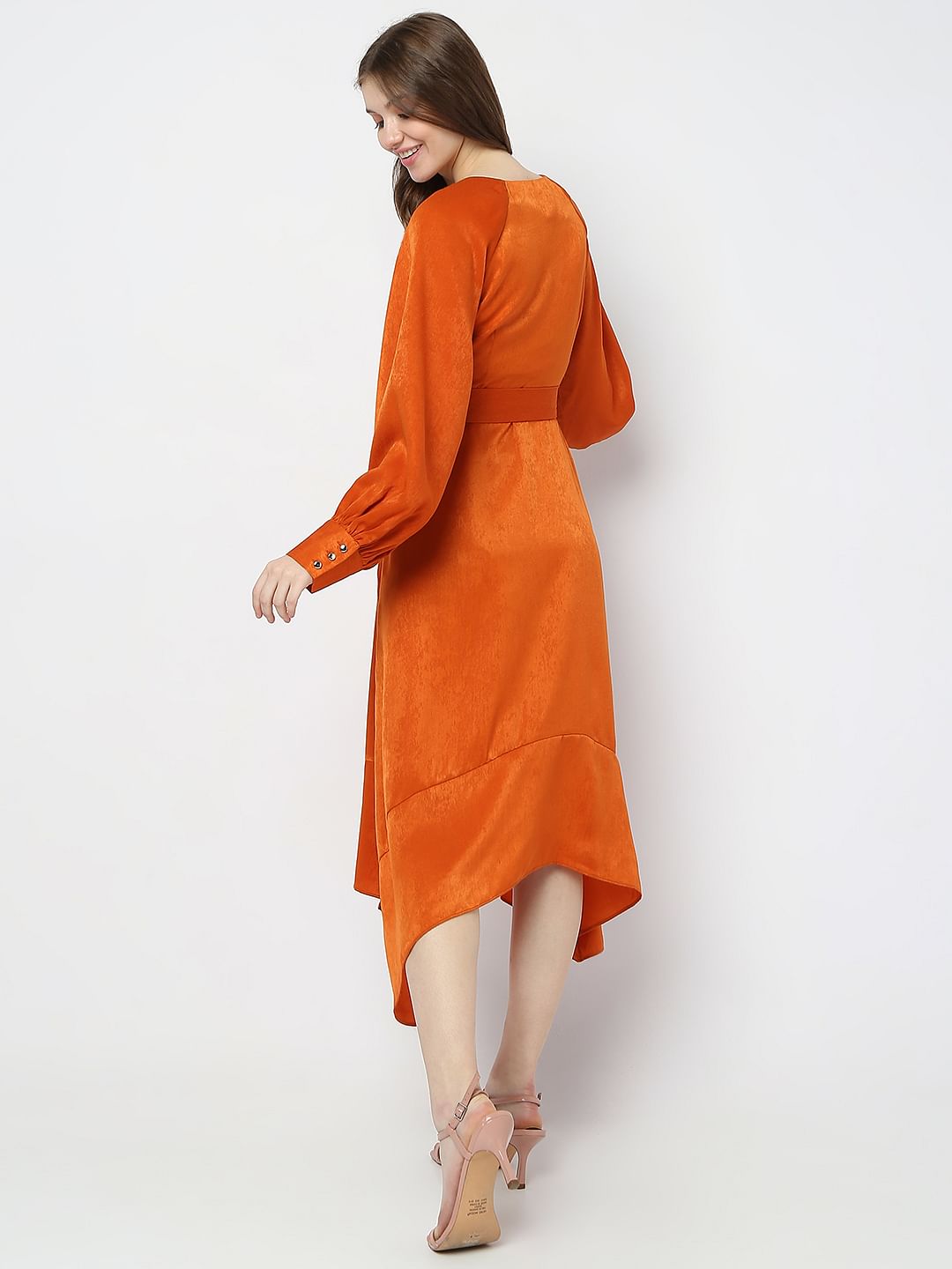 Orange Asymmetric Midi Dress