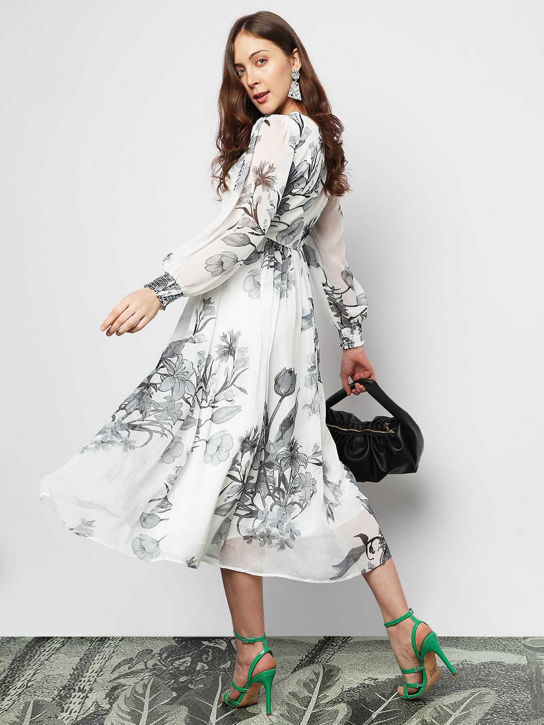 White Floral Midi Dress