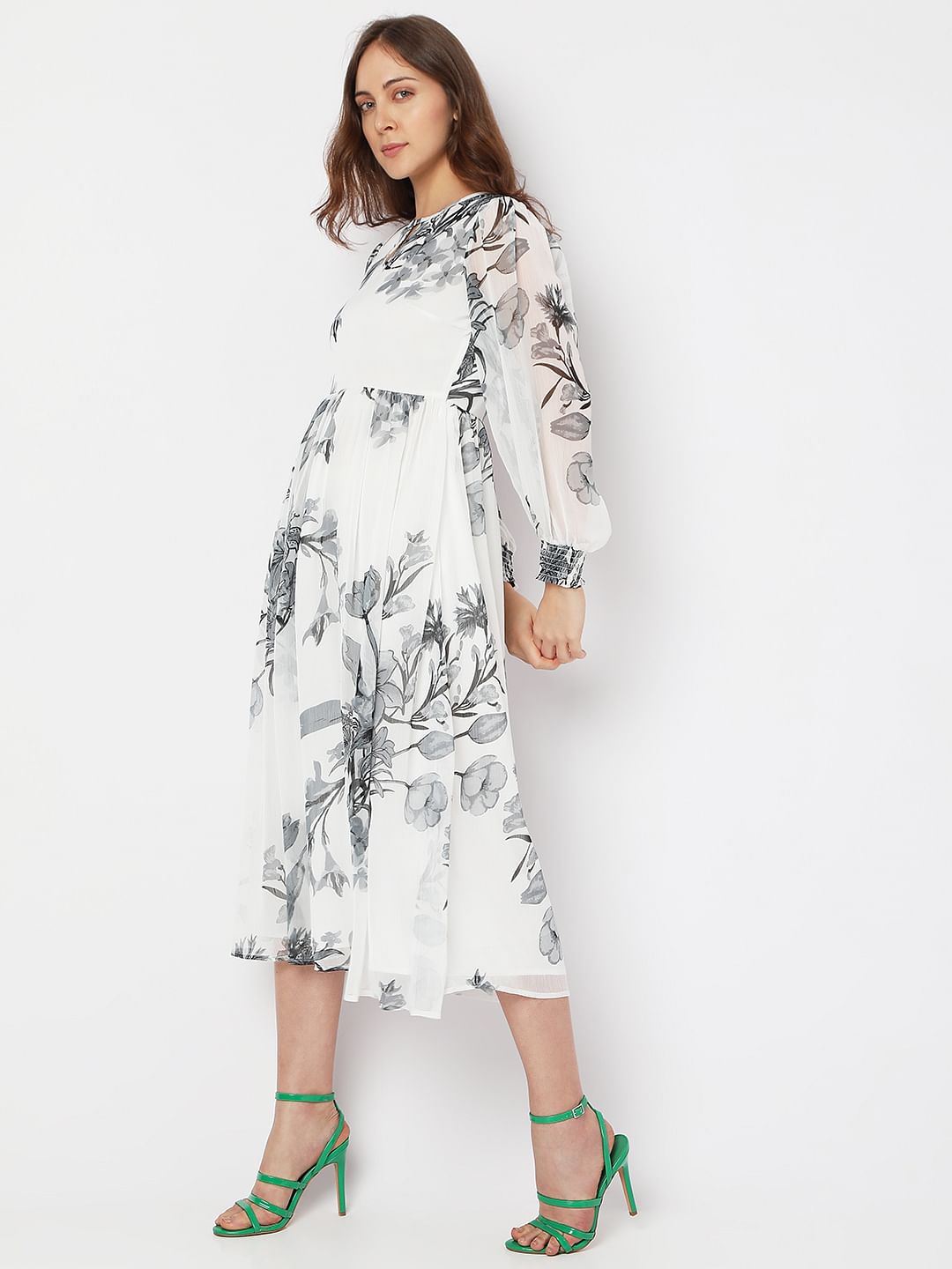 White Floral Midi Dress