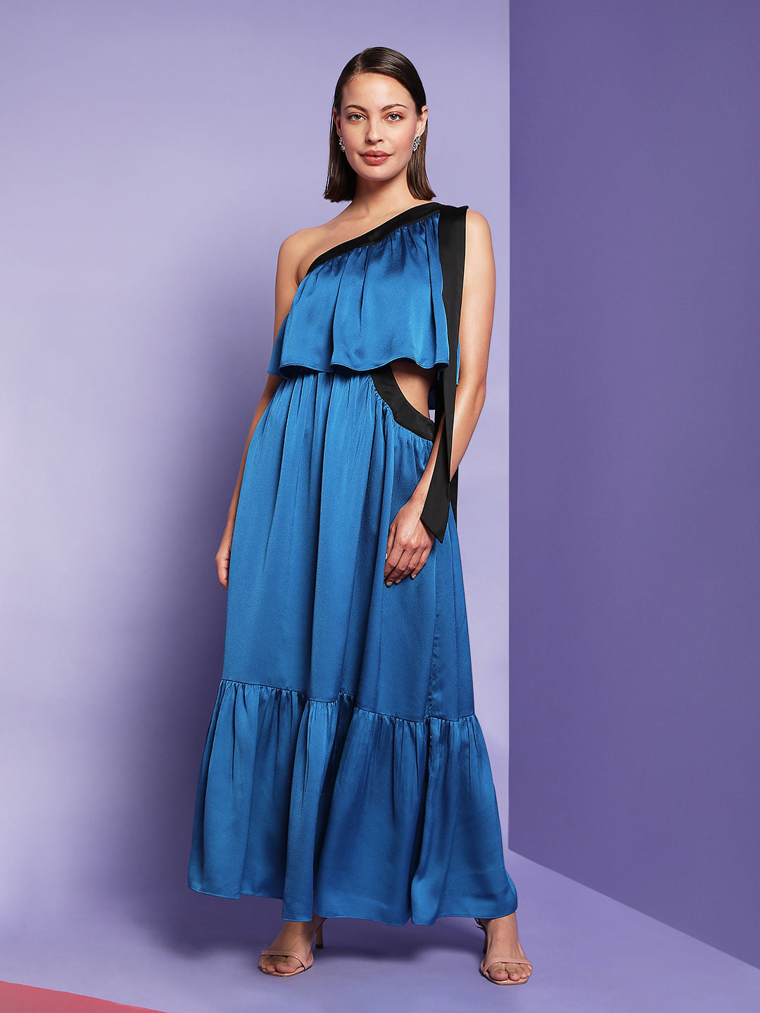 Marquee Blue One Shoulder Cut Out Dress