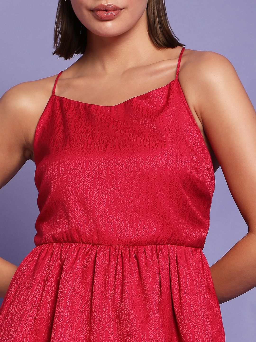 Marquee Dark Pink Jacquard Peplum Top