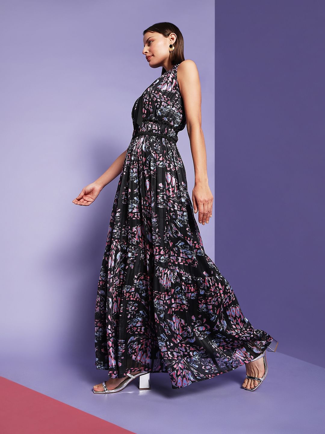 Marquee Black Pleated Maxi Dress