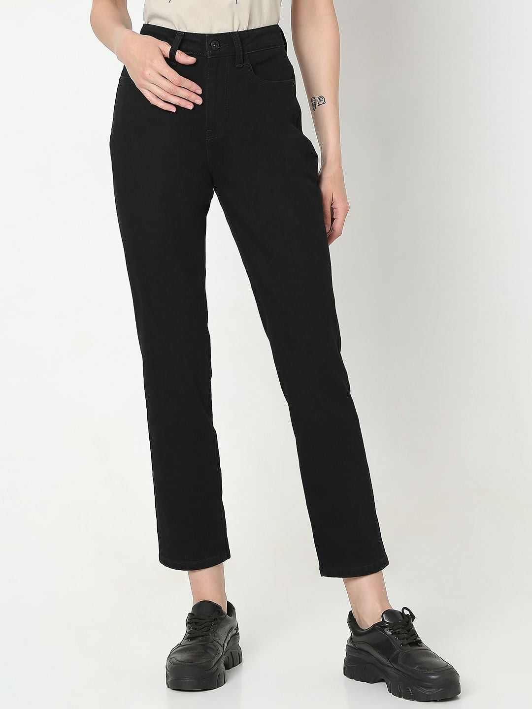 Black High Rise Jade Straight Fit Jeans