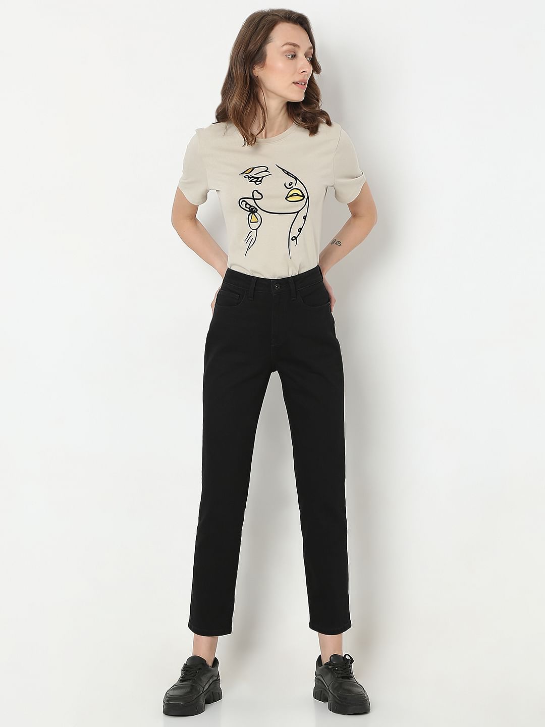 Black High Rise Jade Straight Fit Jeans