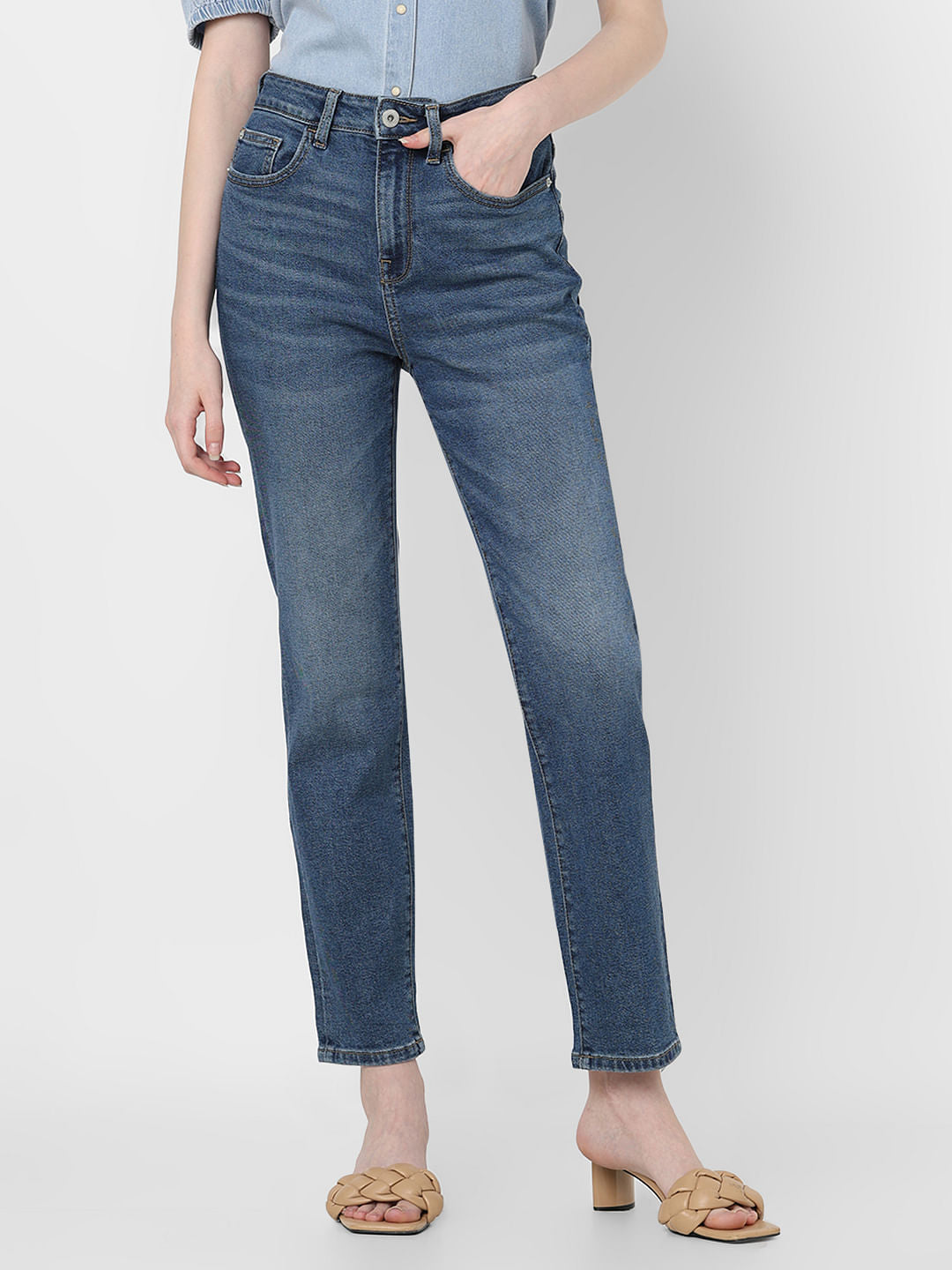 Blue High Rise Jade Straight Fit Jeans
