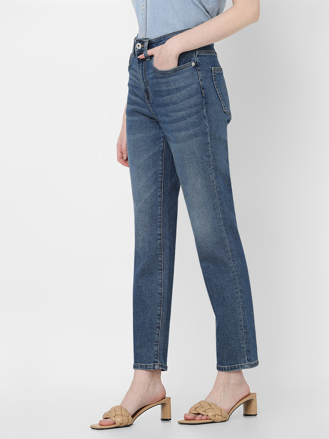 Blue High Rise Jade Straight Fit Jeans