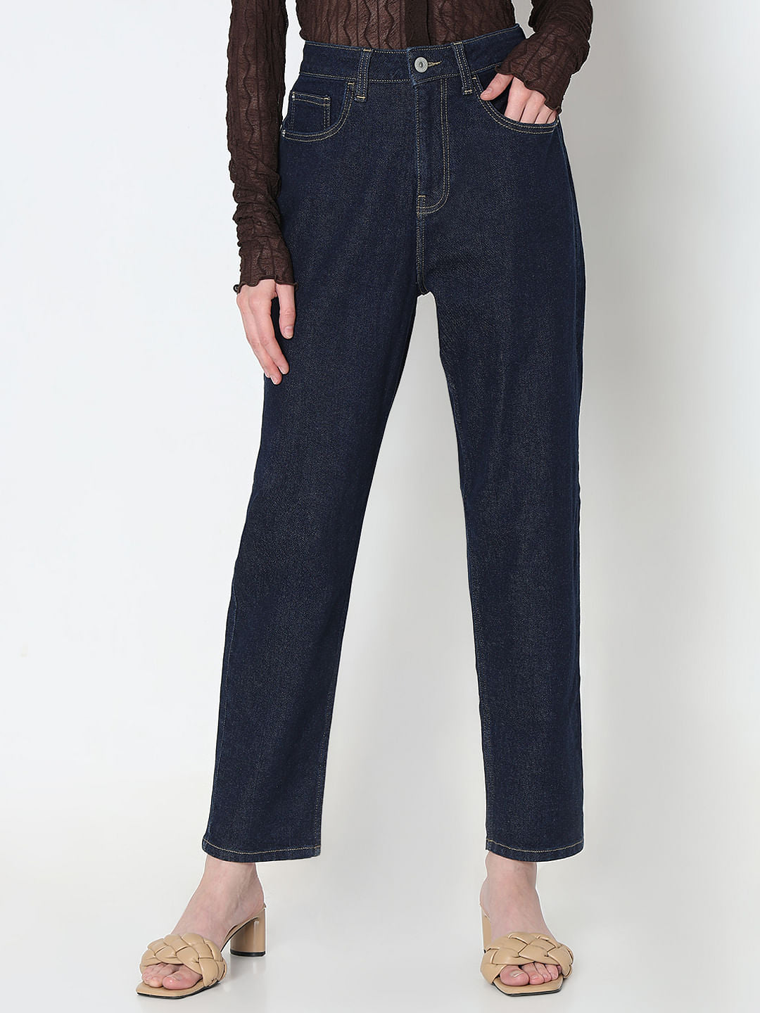 Dark Blue High Rise Mom Fit Jeans