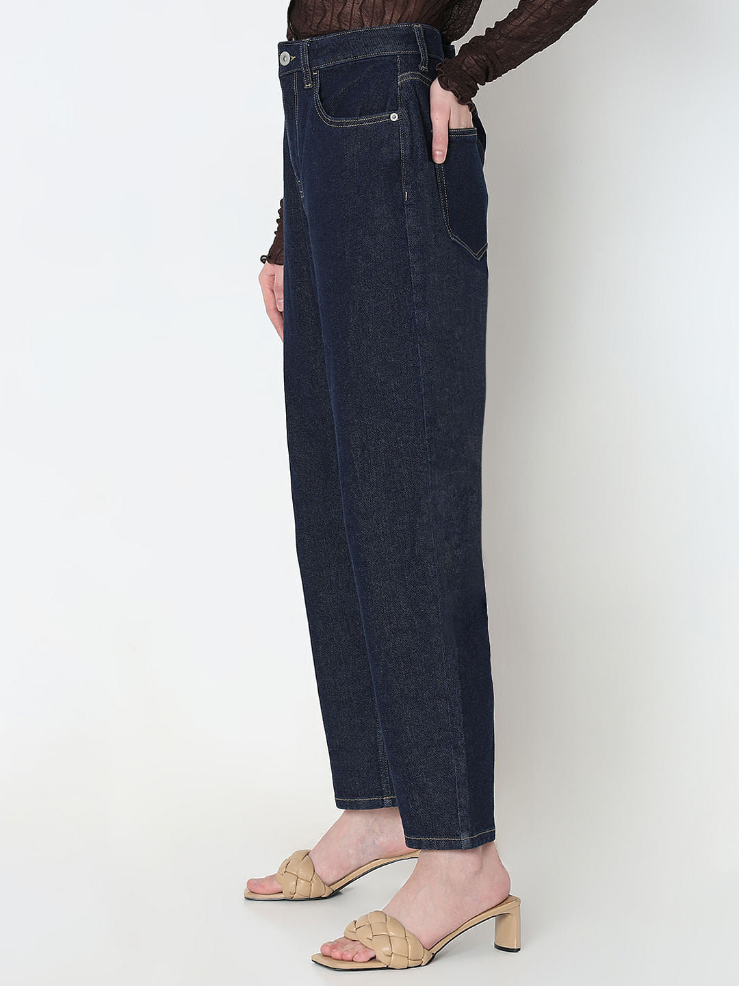 Dark Blue High Rise Mom Fit Jeans