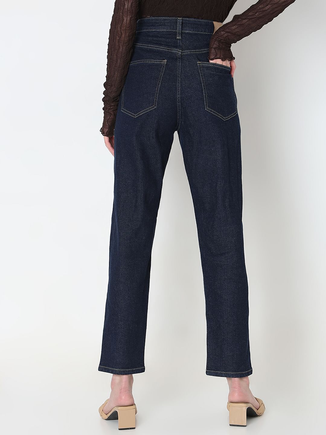Dark Blue High Rise Mom Fit Jeans