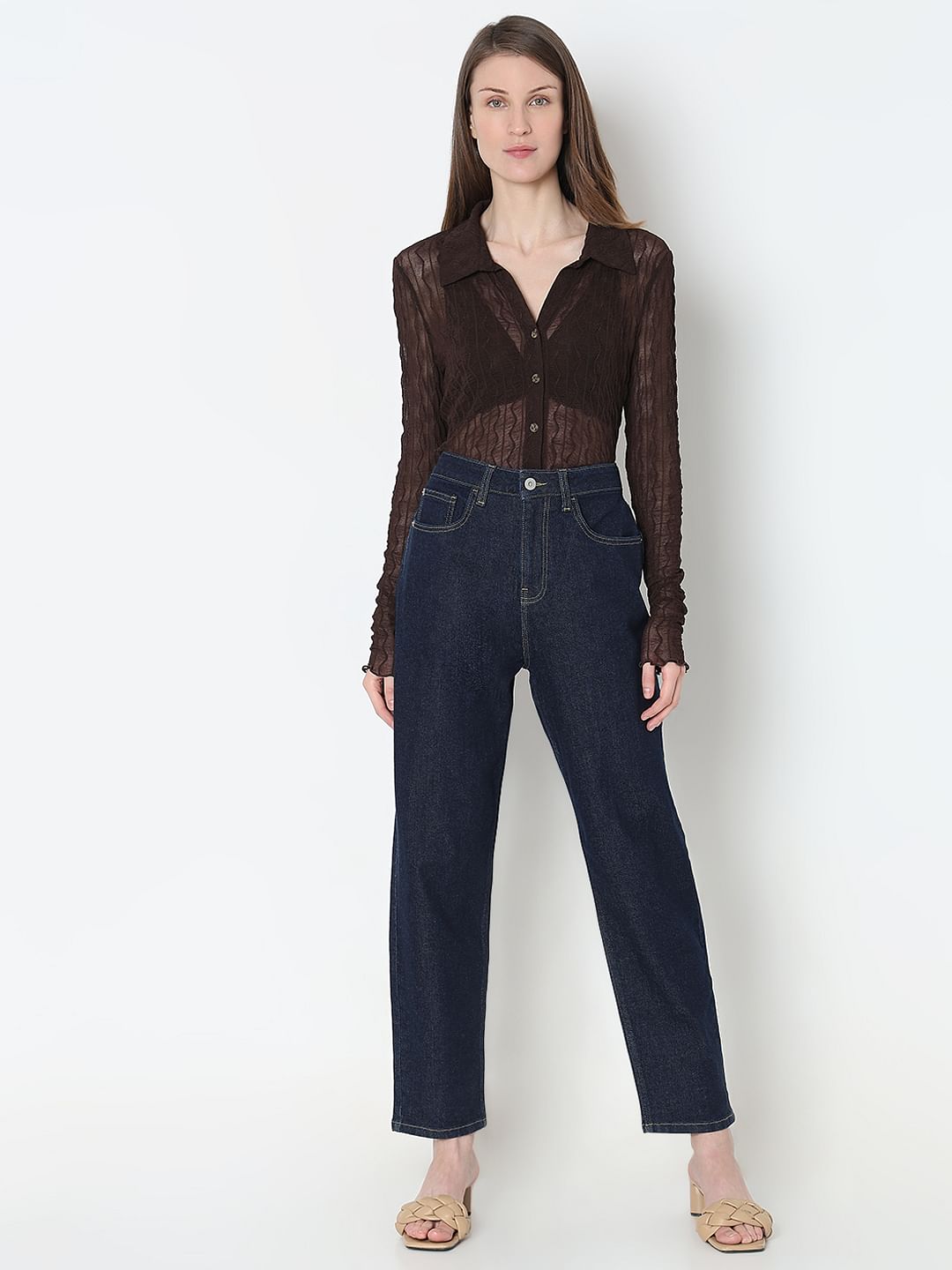 Dark Blue High Rise Mom Fit Jeans