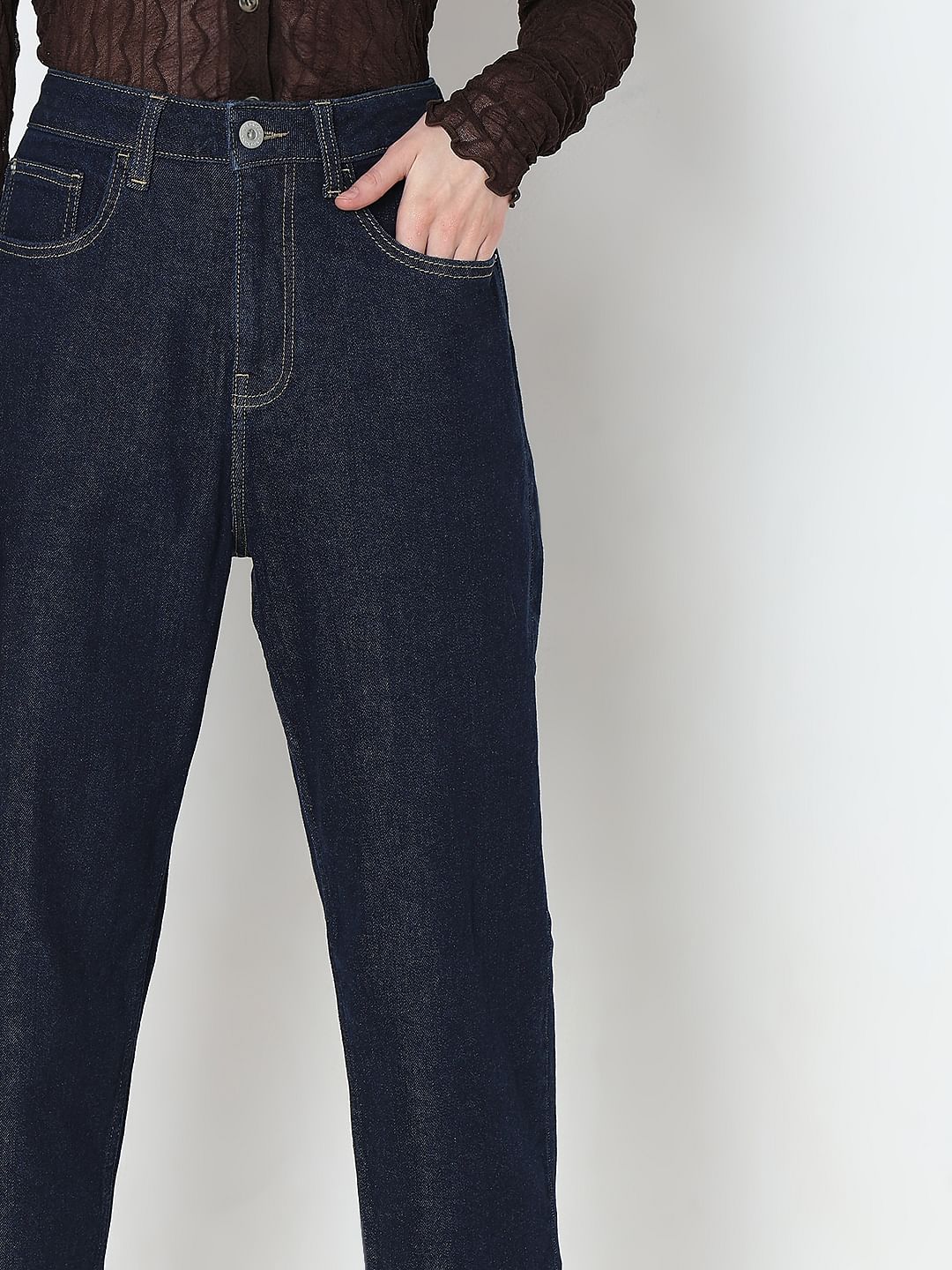 Dark Blue High Rise Mom Fit Jeans